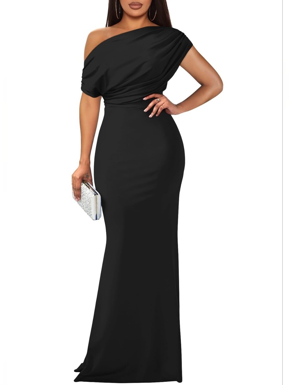 Womens Elegant Long Off-Shoulder Sleeveless Black Formal Evening Gown Dress, XXL